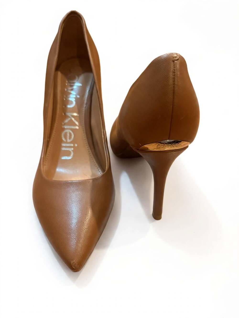 Calvin Klein Women's Brown Leather Pointed Toe Stiletto Heels